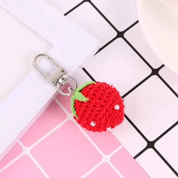 Strawberry Cherry keychain crochet cute small accessories - Picture 4 of 5